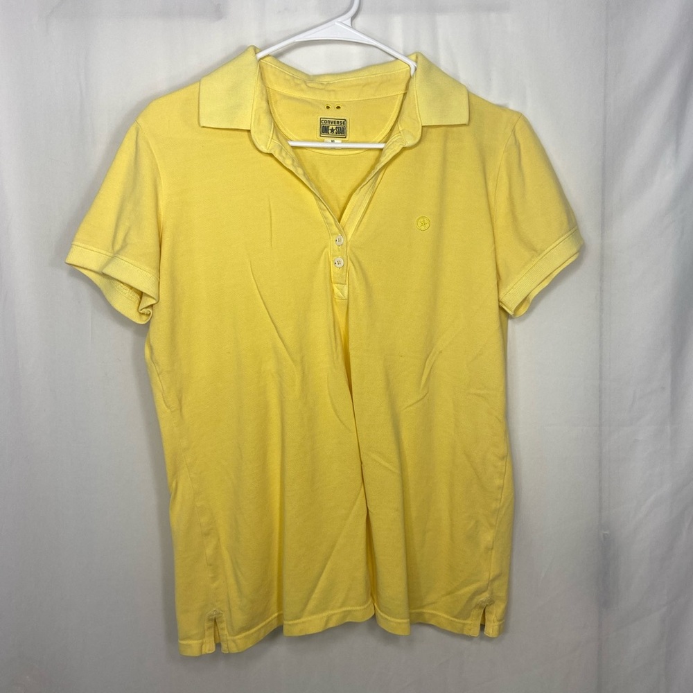 Converse women’s yellow‎ button neck short sleeve polo shirt casual top XL